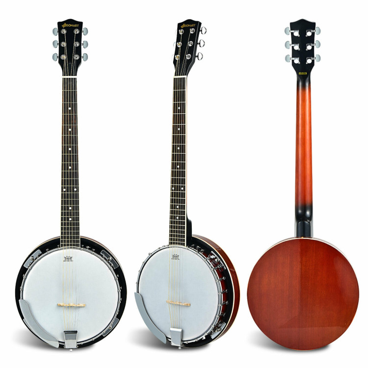 39 Inch Sonart Full-Size 6-string 24 Bracket Professional Banjo Instrument with Open BackCostway Gallery View 7 of 11