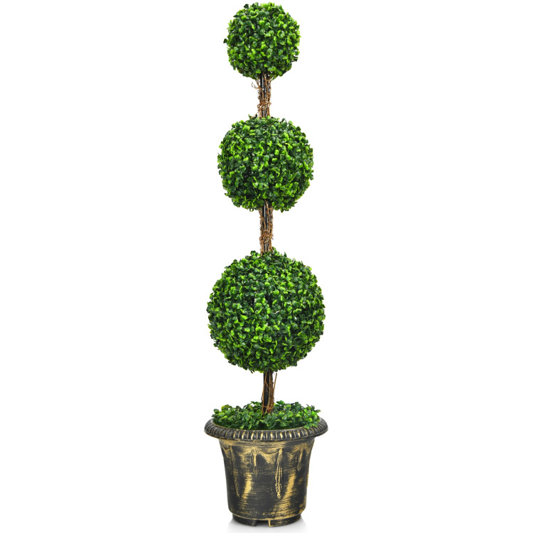 4 Feet Artificial Topiary Triple Ball Tree PlantCostway Gallery View 1 of 9