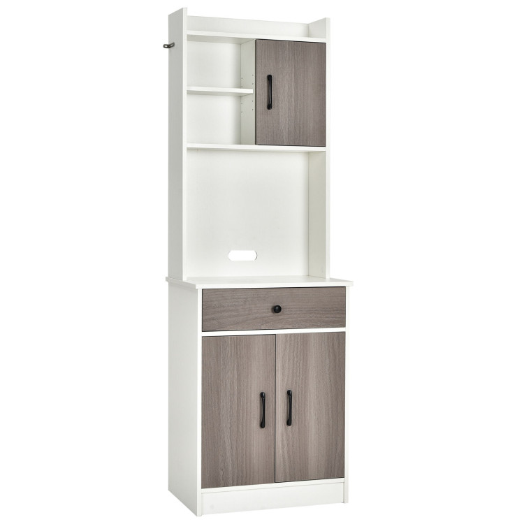 3-Door 71 Inch Kitchen Buffet Pantry Storage Cabinet with Hutch and Adjustable Shelf-WhiteCostway Gallery View 1 of 12