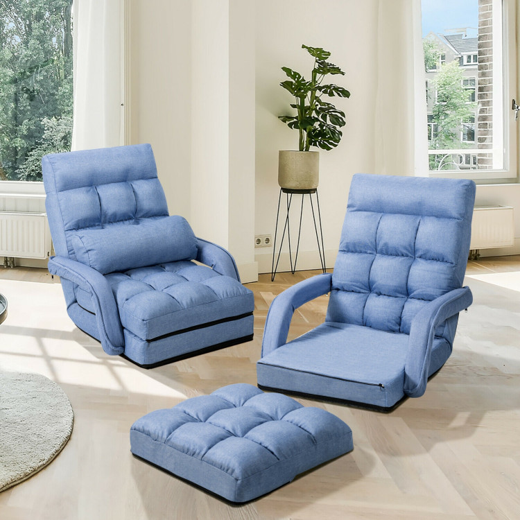 Folding Lazy Floor Chair Sofa with Armrests and Pillow-BlueCostway Gallery View 2 of 11