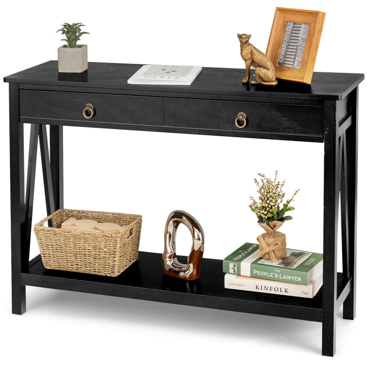 Console Table with Drawer Storage Shelf for Entryway Hallway-BlackCostway Gallery View 7 of 10