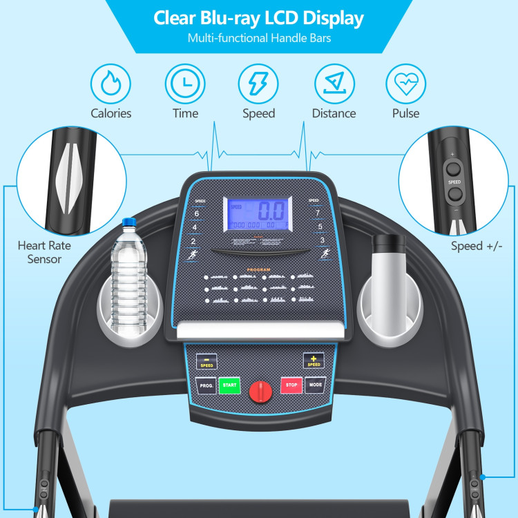 2.25 HP Folding Electric Motorized Power Treadmill with Blue Backlit LCD DisplayCostway Gallery View 10 of 10