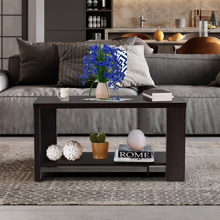 Rectangular Cocktail Coffee Table with Storage ShelfCostway Gallery View 6 of 9