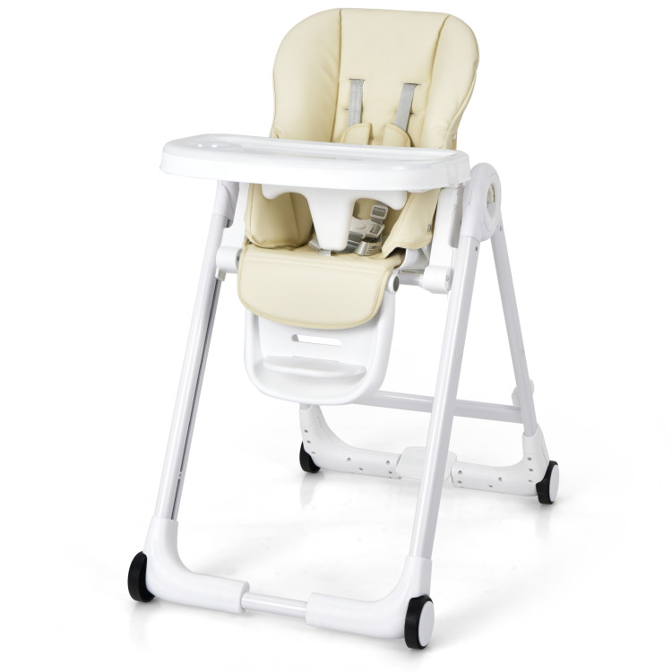 Baby Folding Convertible High Chair with Wheels and Adjustable Height-BeigeCostway Gallery View 4 of 13