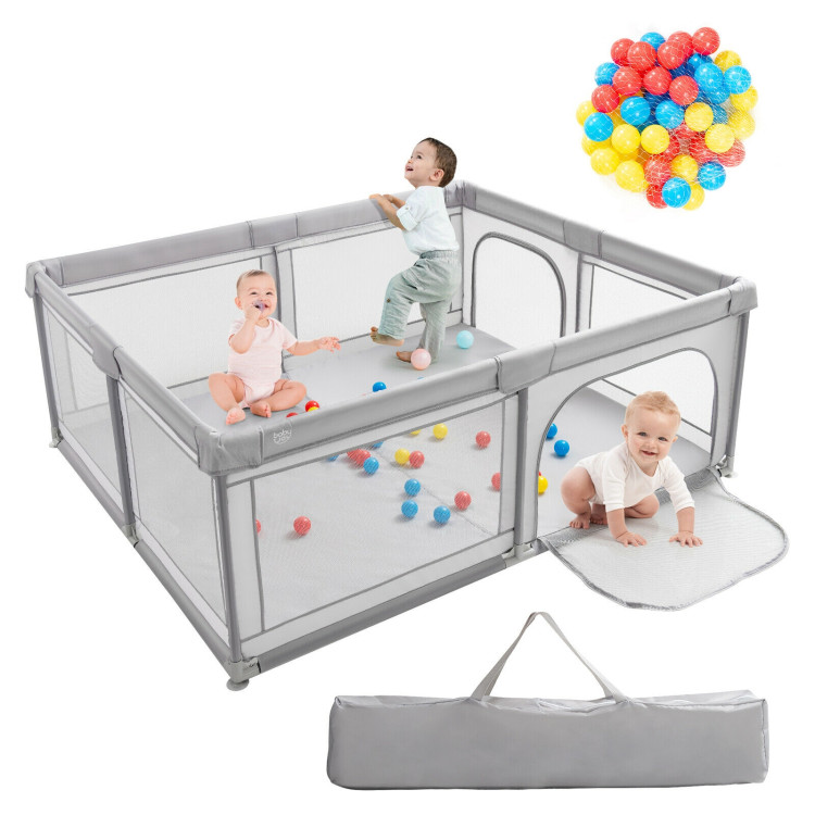 Large Baby Playpen Safety Kids Activity Center with 50 Ocean Balls-GrayCostway Gallery View 4 of 11