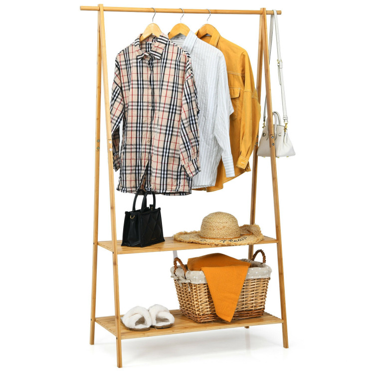 Bamboo Clothes Hanging Rack with 2-Tier Storage Shelf for Entryway Bedroom-NaturalCostway Gallery View 3 of 10