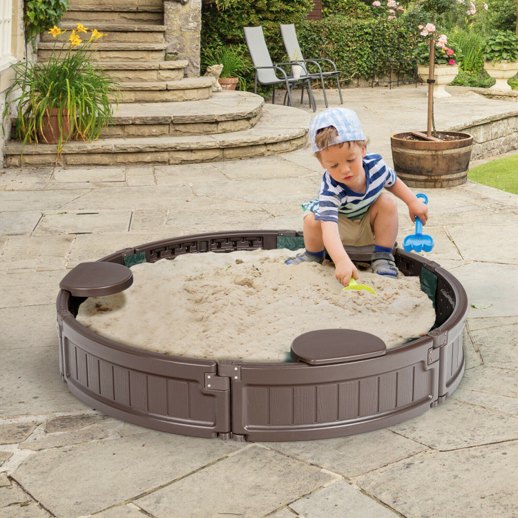 Sandbox with Built-in Corner Seat and Cover - Costway