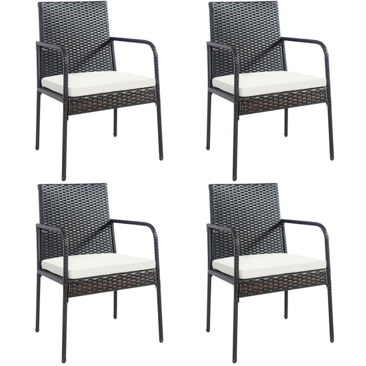 4 Pieces Patio Wicker Rattan Dining Set with Comfy CushionsCostway Gallery View 3 of 10