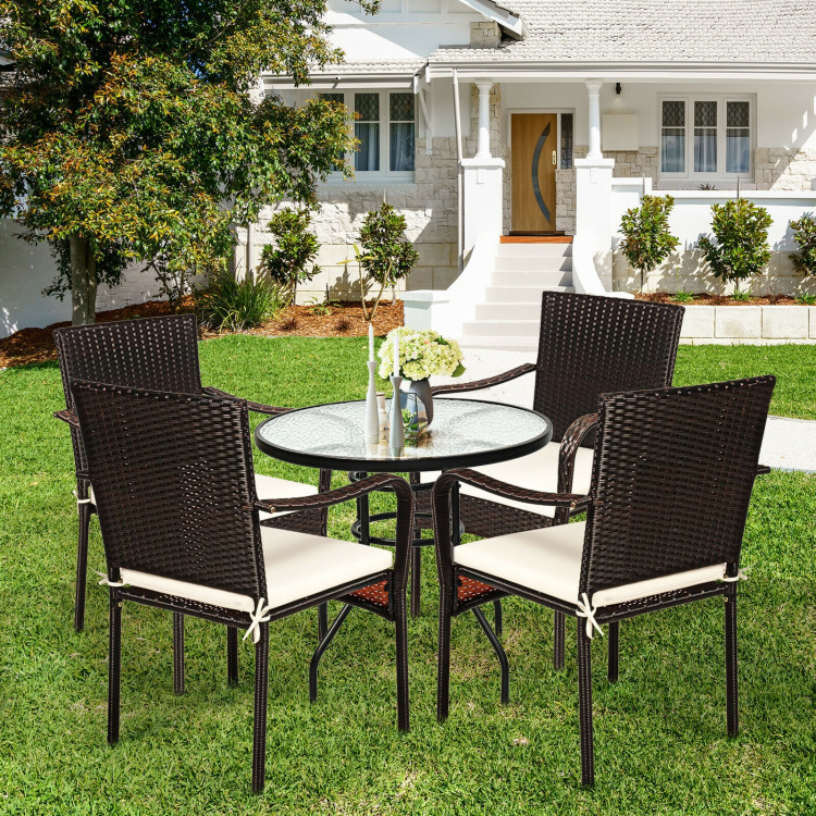 Set of 4 Patio Rattan Stackable Dining Chair with Cushioned Armrest for GardenCostway Gallery View 1 of 9