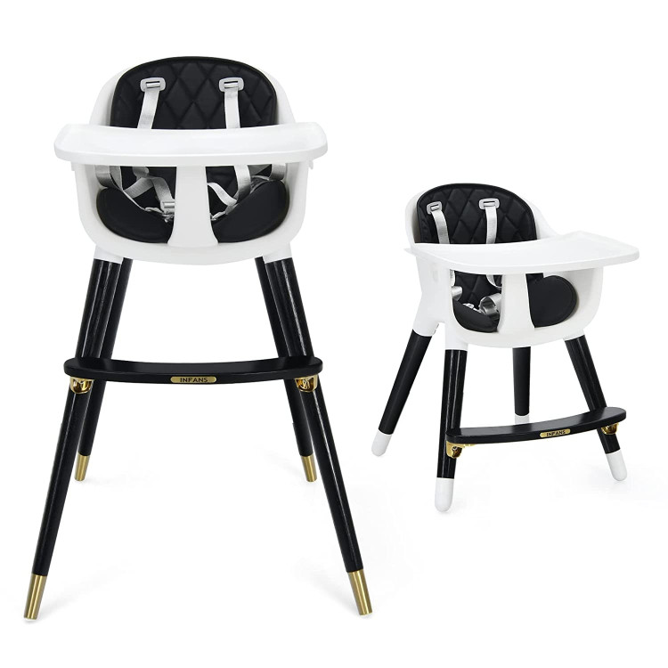 3-In-1 Adjustable Baby High Chair with Soft Seat Cushion for Toddlers-BlackCostway Gallery View 3 of 8
