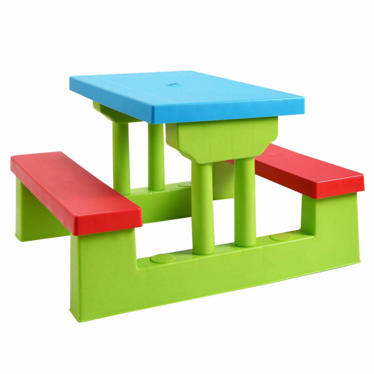 Kids Picnic Folding Table and Bench with UmbrellaCostway Gallery View 9 of 12