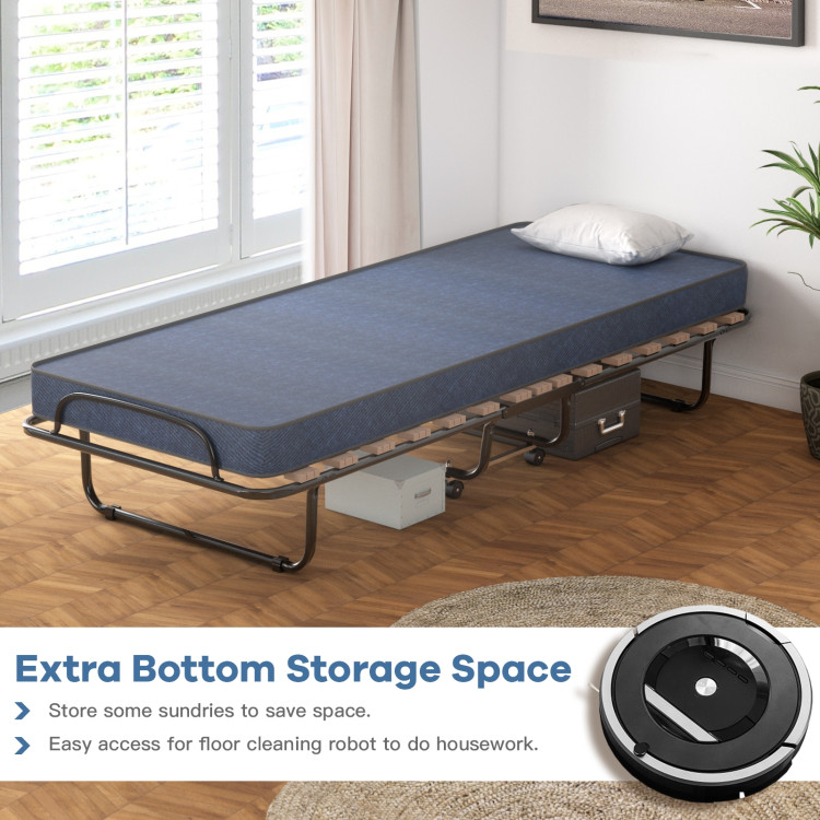 Portable Folding Bed with Foam Mattress and Sturdy Metal Frame Made in Italy-NavyCostway Gallery View 10 of 13
