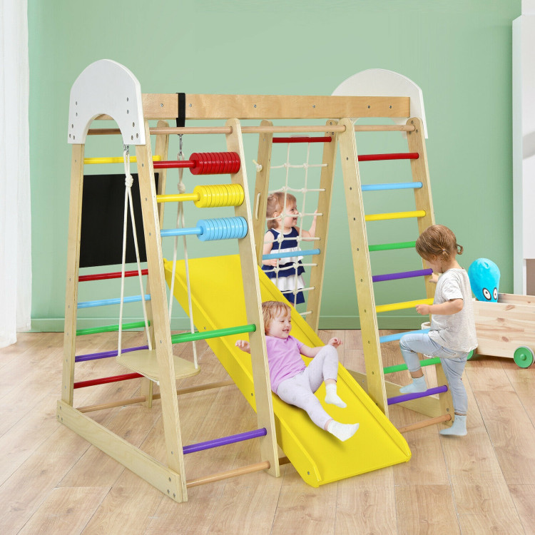 8-in-1 Wooden Climber Play Set with Slide and Swing for Kids - Gallery View 2 of 12