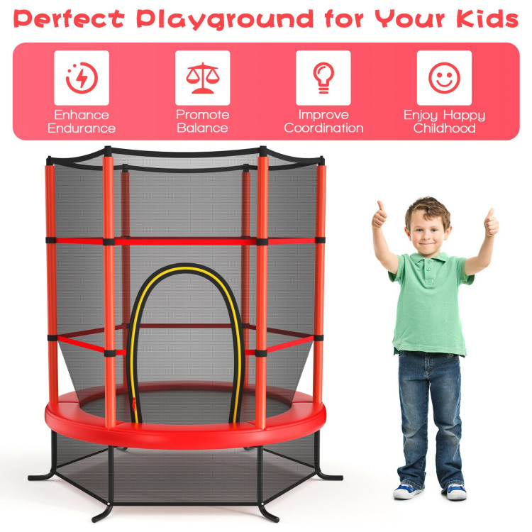 55 Inch Kids Recreational Trampoline Bouncing Jumping Mat with Enclosure Net-RedCostway Gallery View 2 of 10