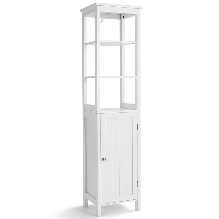 Freestanding Storage Cabinet With 3-Tier Shelf and Door for Bathroom-WhiteCostway Gallery View 1 of 10