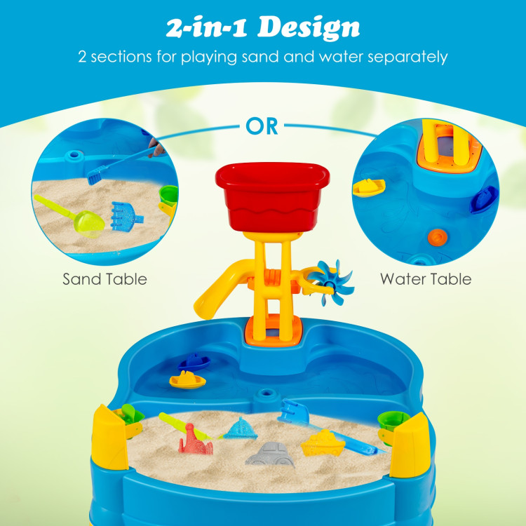 Kids Sand and Water Table for Toddlers with Umbrella and 18 Pieces Accessory SetCostway Gallery View 5 of 9