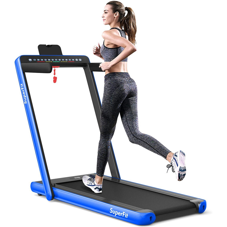 2-in-1 Electric Motorized Health and Fitness Folding Treadmill with Dual Display-BlueCostway Gallery View 4 of 11