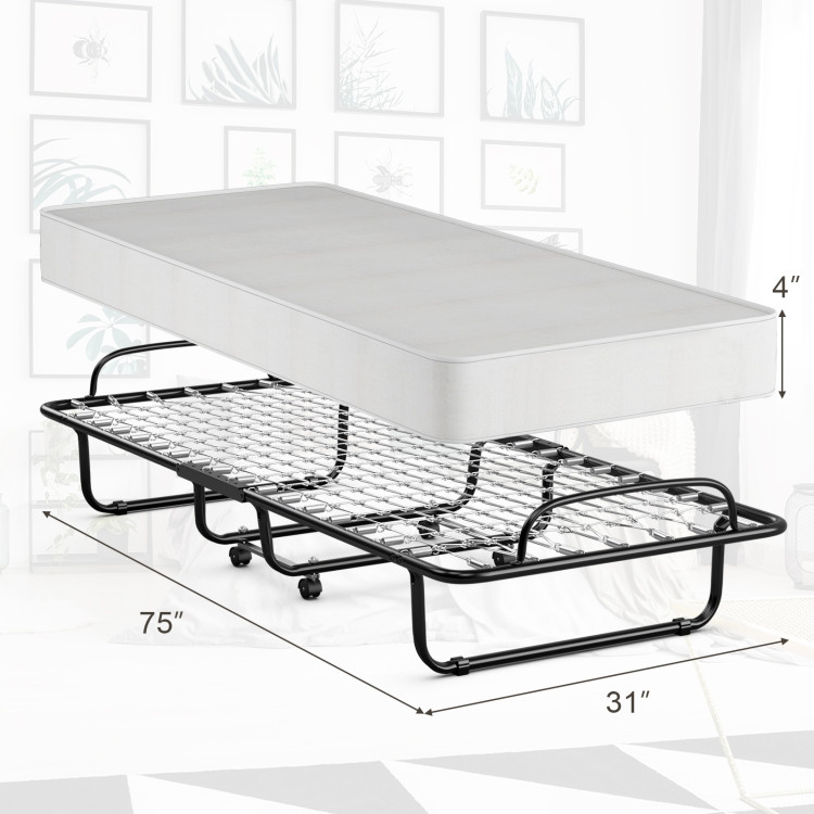 Made in Italy Rollaway Folding Bed with Memory Foam Mattress and Sturdy Metal FrameCostway Gallery View 4 of 10