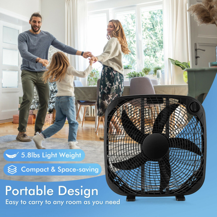 20 Inch Box Portable Floor Fan with 3 Speed Settings and Knob Control-BlackCostway Gallery View 2 of 10