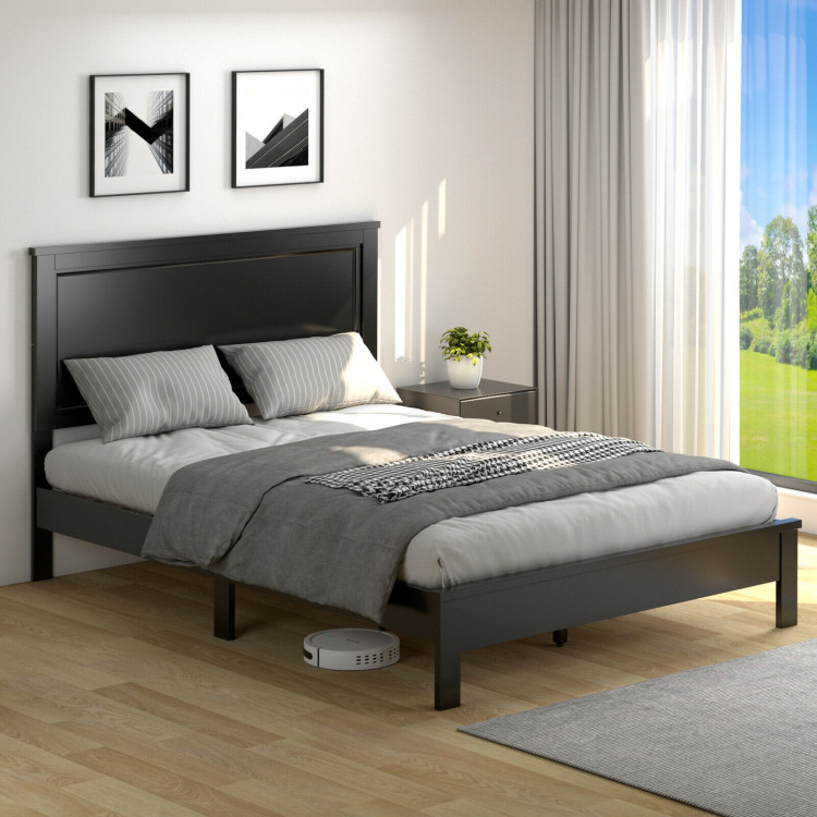 Full Size Platform Slat Bed Frame with High Headboard-BlackCostway Gallery View 7 of 10