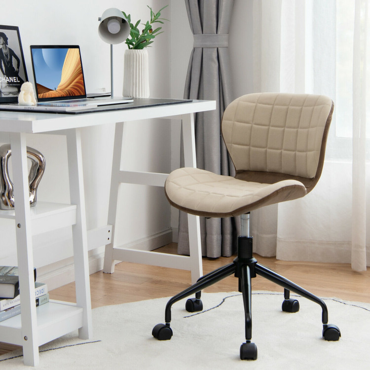 Mid Back Height Adjustable Swivel Office Chair with PU Leather-BrownCostway Gallery View 2 of 11
