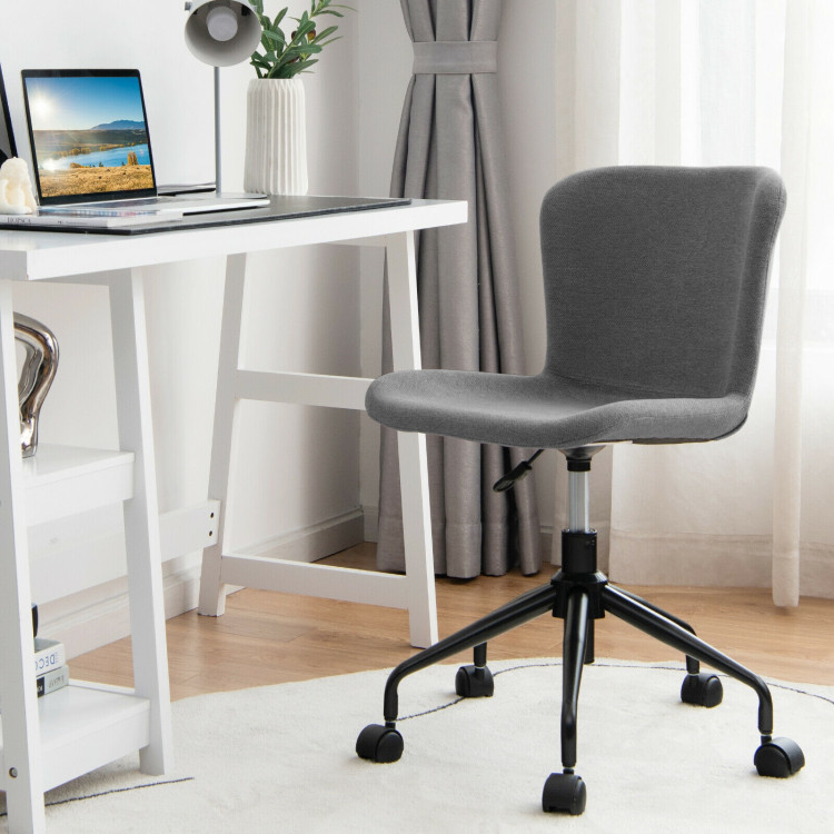 Mid Back Armless Office Chair Adjustable Swivel Linen Task Chair-GrayCostway Gallery View 6 of 10