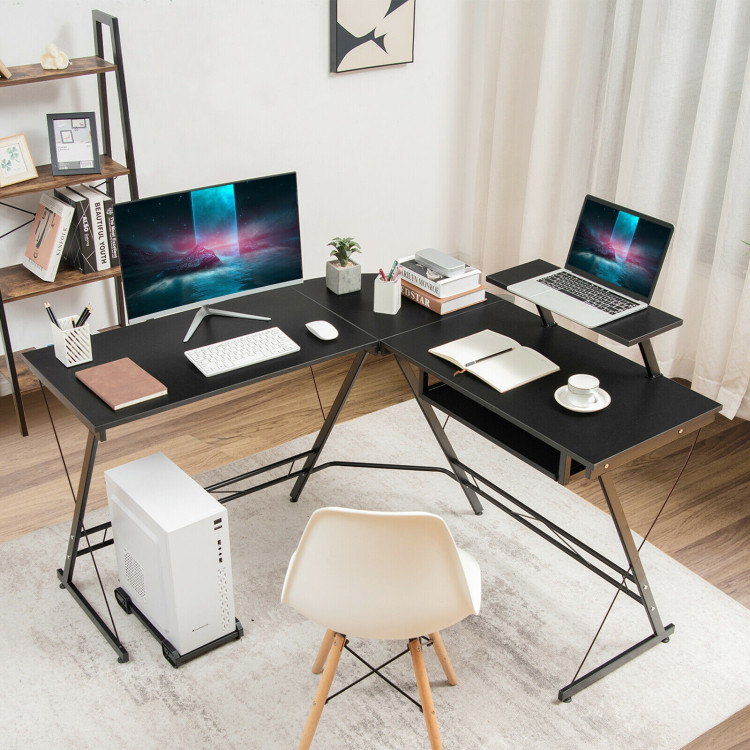 L Shaped Computer Desk Home Office Workstation with Movable Monitor Stand-BlackCostway Gallery View 2 of 11