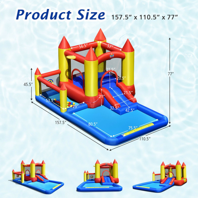 Inflatable Water Slide Castle Kids Bounce House with 480W BlowerCostway Gallery View 5 of 12