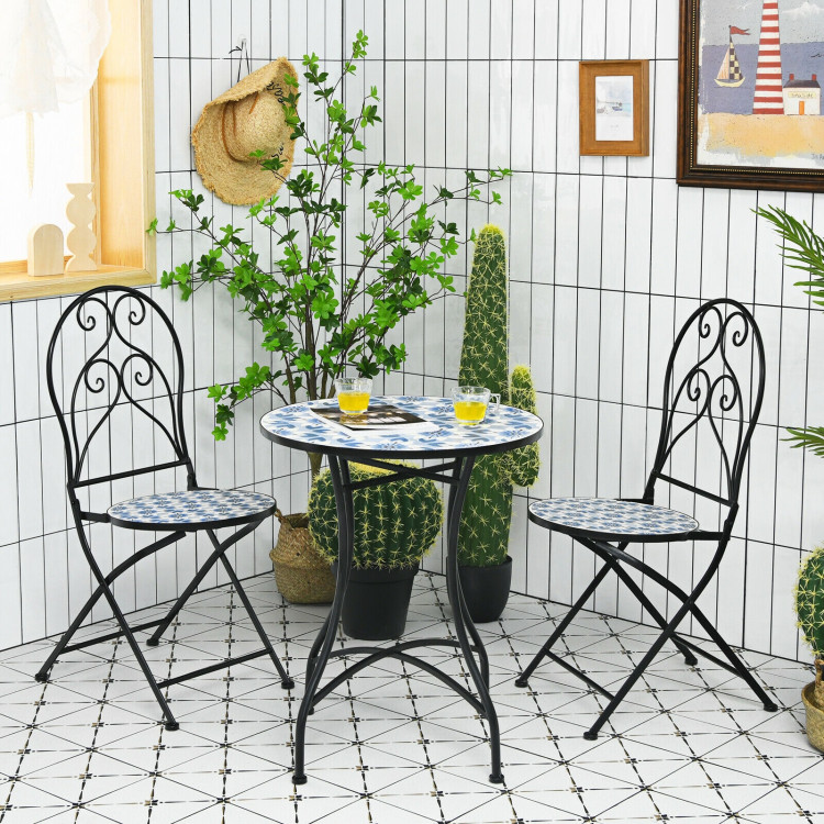28.5 Inch Patio Mosaic Bistro Round Table with Blue Floral PatternCostway Gallery View 3 of 9