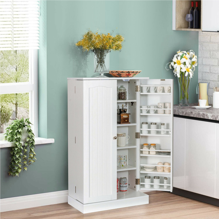 17-Tier Kitchen Pantry Cabinet with 2 Doors and 6 Adjustable Shelves ...