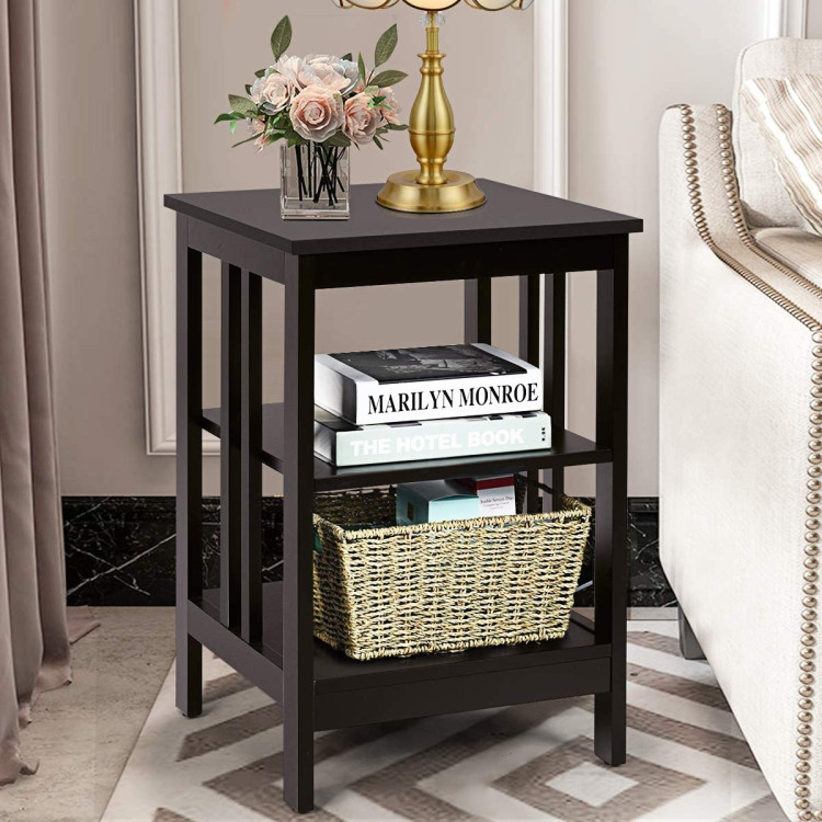 2 Pieces 3-Tier Nightstand with Reinforced Bars and Stable Structure-Dark BrownCostway Gallery View 8 of 9