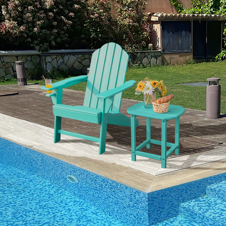 Outdoor Folding Adirondack Chair with Built-in Cup Holder for Backyard and Porch-TurquoiseCostway Gallery View 1 of 7