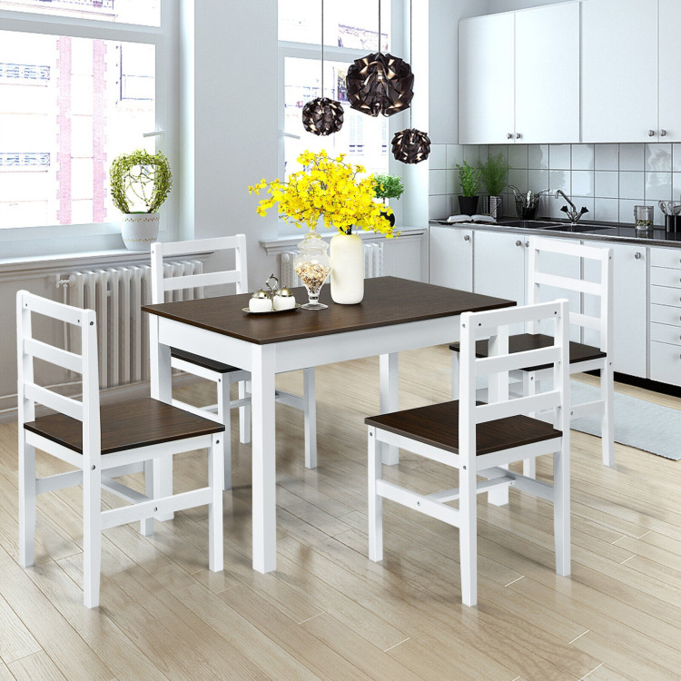 5 Pcs Solid Wood Compact Kitchen Dining Set-WalnutCostway Gallery View 2 of 13