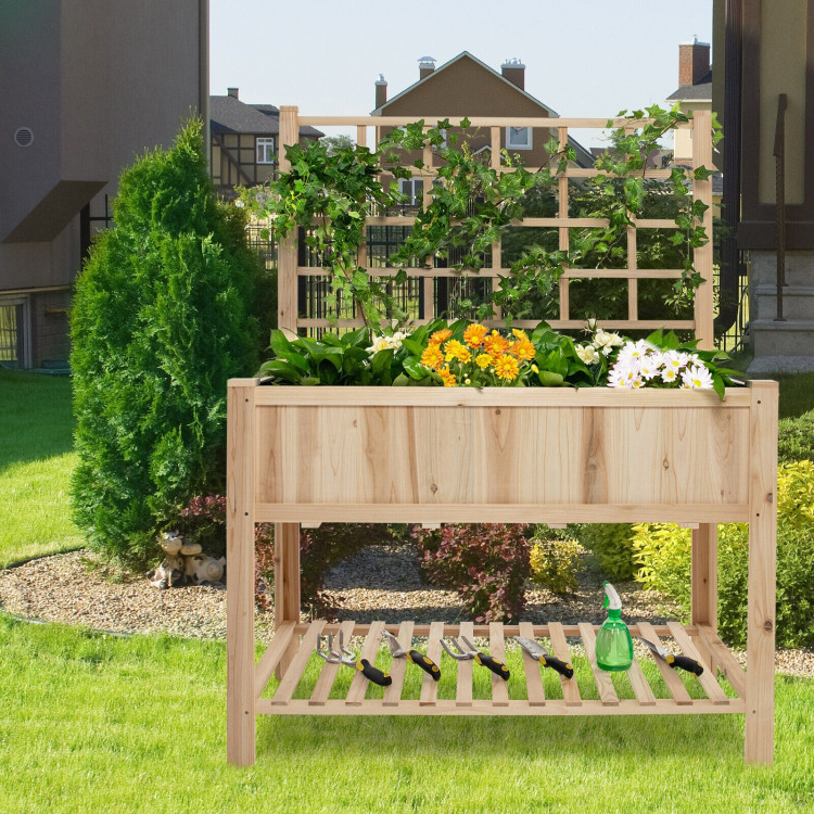 Costway Raised Garden Bed Elevated Wooden Planter Box with TrellisCostway Gallery View 1 of 10