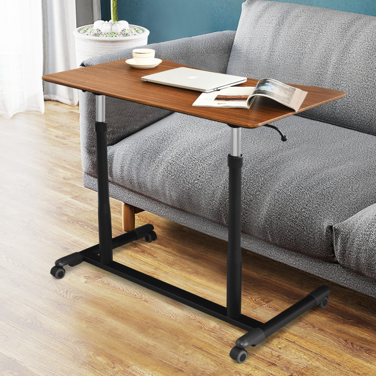 Height Adjustable Computer Desk Sit to Stand Rolling Notebook Table -BrownCostway Gallery View 8 of 10