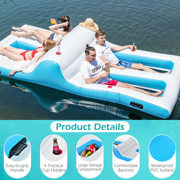 Floating 4 Person Inflatable Lounge Raft with 130W Electric Air-WhiteCostway Gallery View 5 of 10