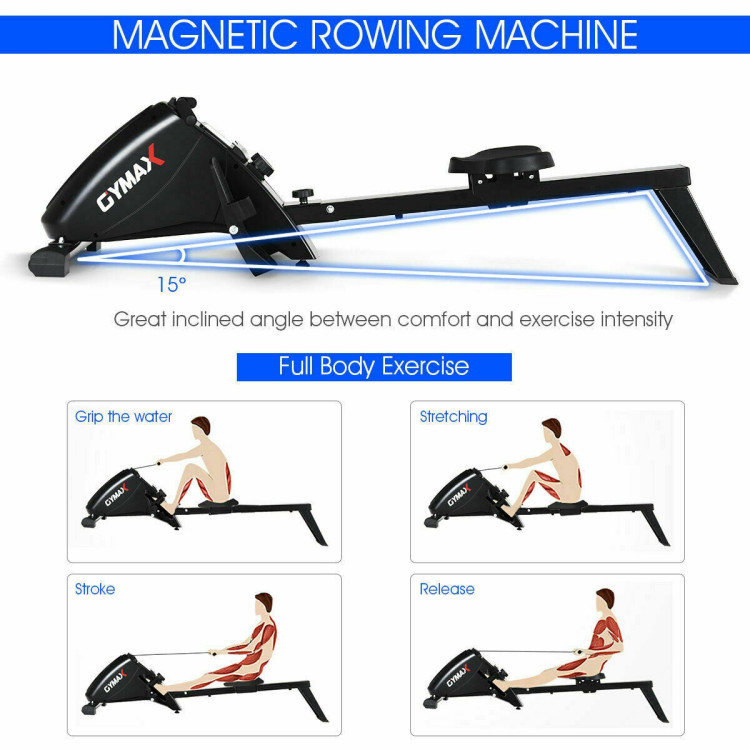 Foldable Magnetic Quiet Operated Fitness Rowing Machine with 10 Level Adjustable ResistanceCostway Gallery View 5 of 13