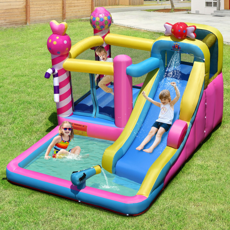 Sweet Candy Inflatable Bounce House with Water Slide and 480W BlowerCostway Gallery View 2 of 12