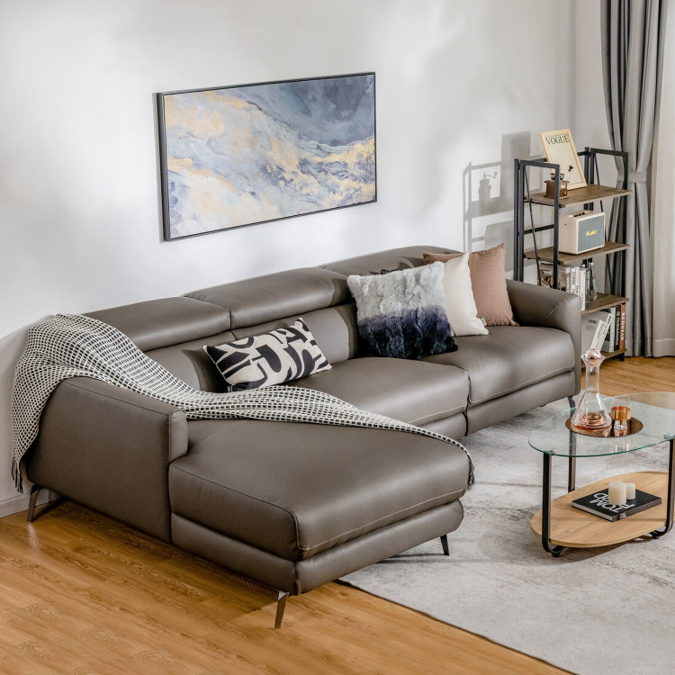Leather Air Power Reclining Sectional Sofa with Adjustable Headrests-GrayCostway Gallery View 2 of 10
