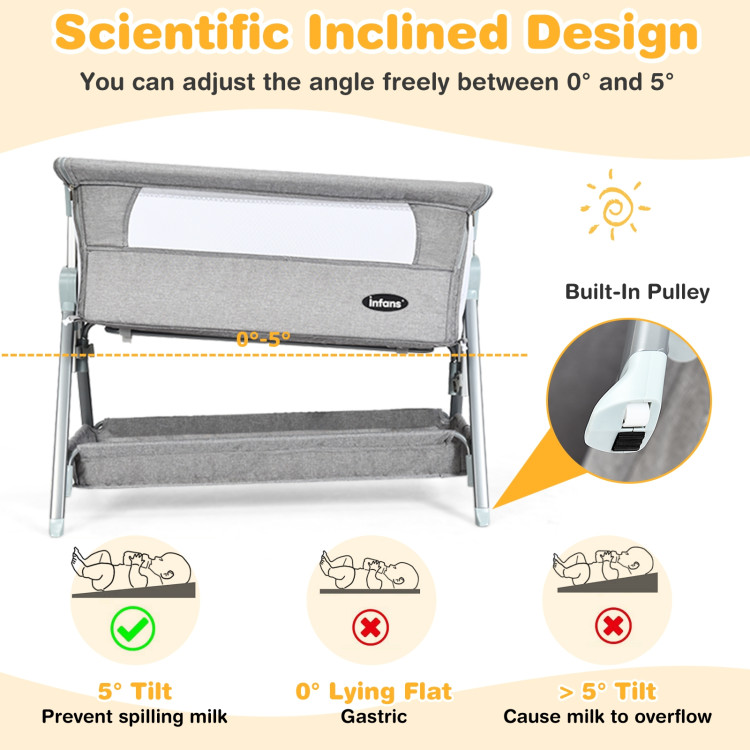 Adjustable Baby Bedside Crib with Large Storage-GrayCostway Gallery View 7 of 9