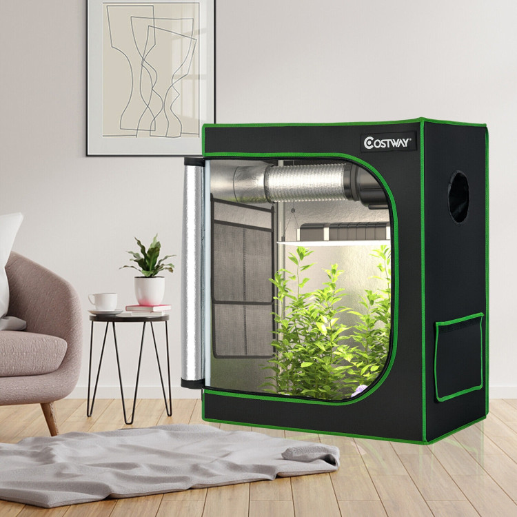 30 × 18 × 36 Inch Mylar Hydroponic Grow Tent with Observation Window and Floor Tray-BlackCostway Gallery View 1 of 10
