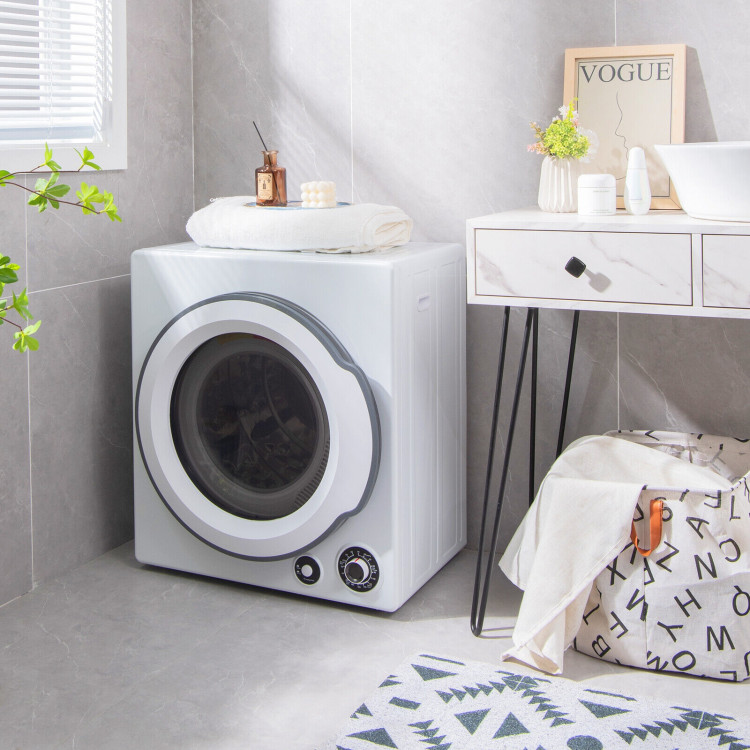Compact Electric Tumble Laundry Dryer with Stainless Steel Tub-WhiteCostway Gallery View 2 of 10