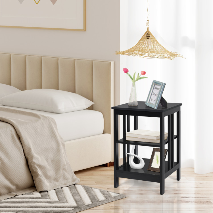 3-Tier Nightstand Sofa Side Table with Baffles and Round Corners-BlackCostway Gallery View 5 of 10