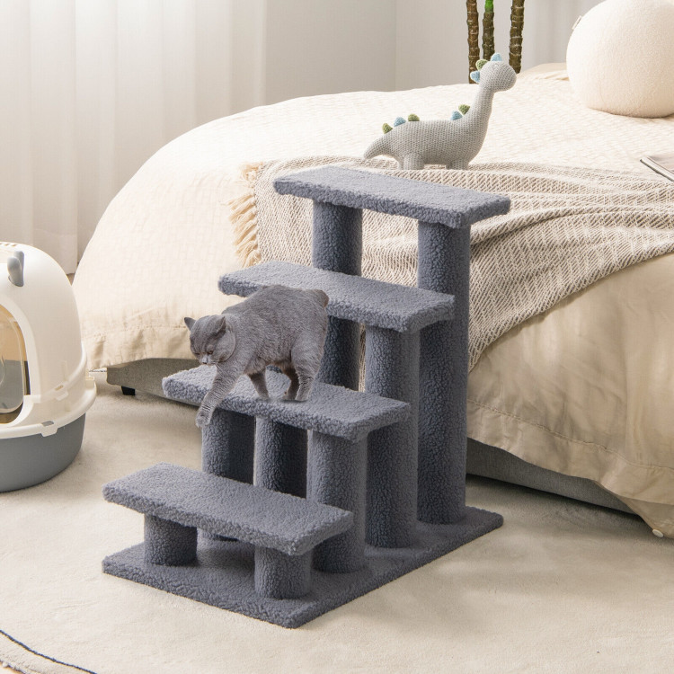 24 Inch 4-Step Pet Stairs Carpeted Ladder Ramp Scratching Post Cat Tree Climber-GrayCostway Gallery View 2 of 10