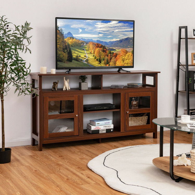 58 Inch TV Stand Entertainment Console Center with 2 Cabinets-WalnutCostway Gallery View 2 of 12