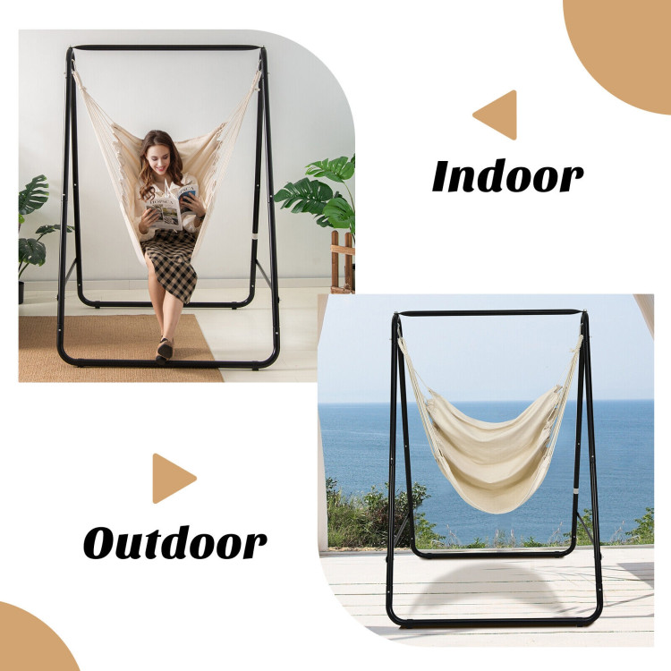 Hanging Padded Hammock Chair with Stand and Heavy Duty Steel-BeigeCostway Gallery View 5 of 10