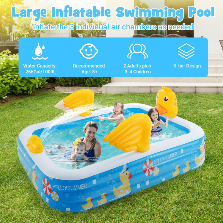 Inflatable Swimming Pool Duck Themed Kiddie Pool with Sprinkler for Age Over 3-BlueCostway Gallery View 3 of 11