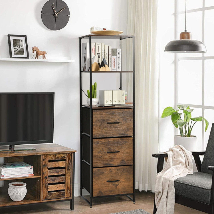 Freestanding Vertical 3 Drawer Dresser with 3 Shelves-Rustic BrownCostway Gallery View 7 of 10