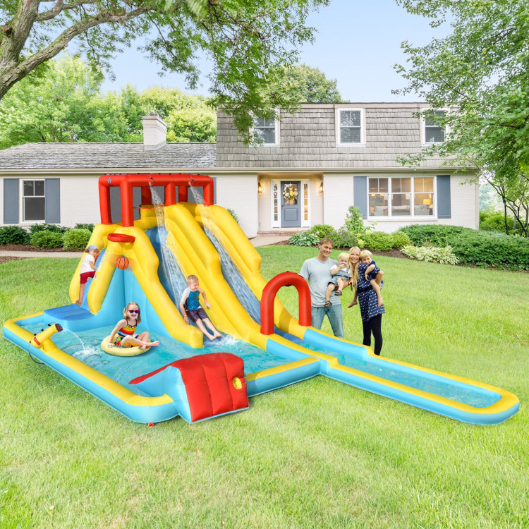 Inflatable Dual Slide Water Park Climbing Bouncer with 735W Air BlowerCostway Gallery View 2 of 12