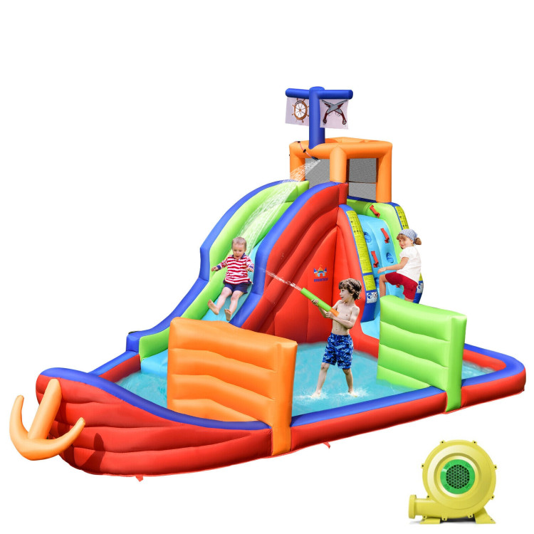 6-in-1 Pirate Ship Waterslide Kid Inflatable Castle with Water Guns and 735W BlowerCostway Gallery View 1 of 10